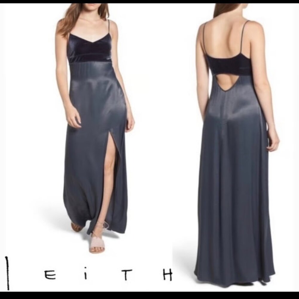 Leith Velvet & Satin Maxi Gray Slipdress | Size S